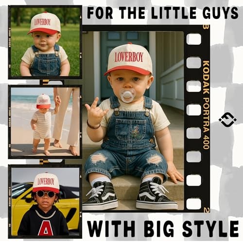 Funky Junque Kids Trucker Hat Baseball Cap - Two Tone Vintage Baby Baseball Cap, Infant Baseball Hat, Toddler Snapback Hat - Loverboy - Red/Beige (X-Small - 0-12 Months) - Image 2