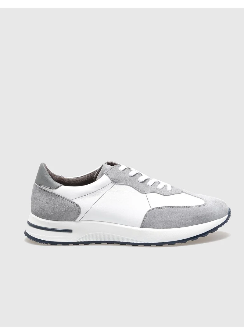 Cabani Leather Gray - White Lace-Up Men's Sports Shoes