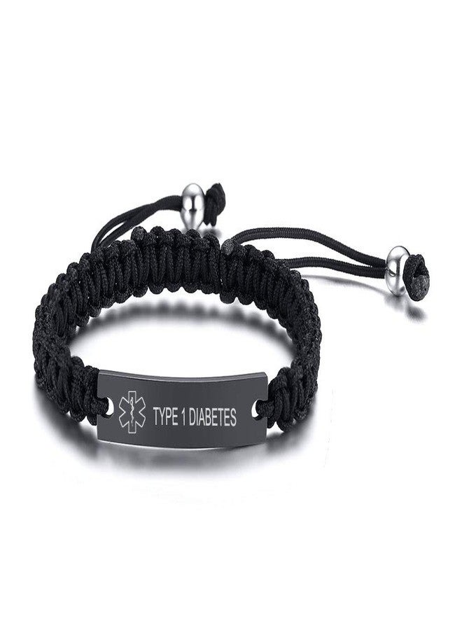 VNOX TYPE 1 DIABETES Handmade Braided Rope Adjustable Medical Alert ID Bracelet Fits - Image 1