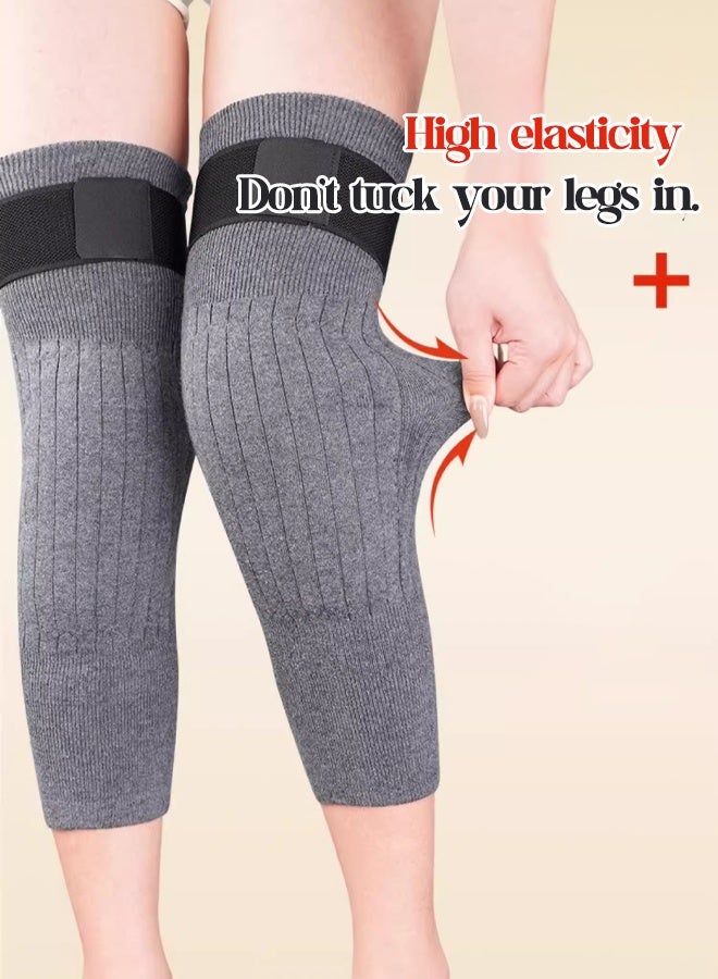 Extra-Thick Thermal Knee Warmers for Elderly & Arthritis - Winter Double-Layer Rabbit Fur Wool Knee Protector Brace Sleeve, Cold Weather Joint Pain Relief, Unisex Stretchy Non-Restrictive Support for Skiing Cycling (1 Pair) - Image 1