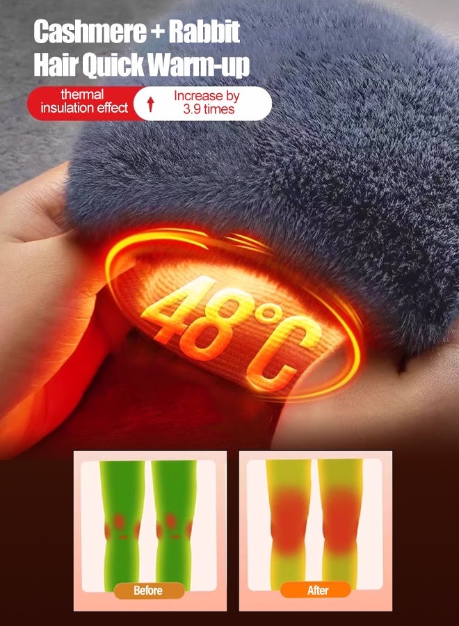 Extra-Thick Thermal Knee Warmers for Elderly & Arthritis - Winter Double-Layer Rabbit Fur Wool Knee Protector Brace Sleeve, Cold Weather Joint Pain Relief, Unisex Stretchy Non-Restrictive Support for Skiing Cycling (1 Pair) - Image 2