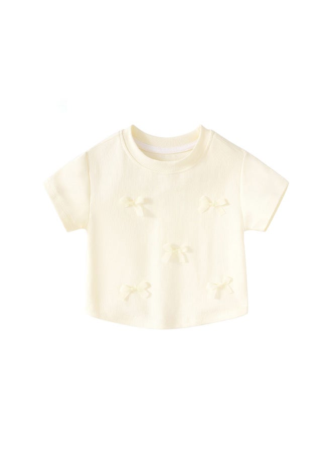 Girls' Bow Short-sleeved Summer Clothing New Western Style Baby Girl's Top Children's Wear Thin Sweet Summer T-shirt Trendy