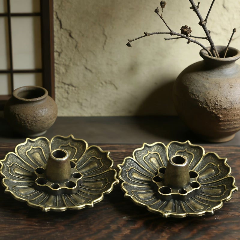 Lotus Incense Holder Single Layer Vintage Bronze Color 5Pcs Set Decorative Home Ornament - Image 2