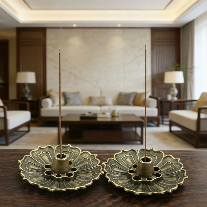 Lotus Incense Holder Single Layer Vintage Bronze Color 5Pcs Set Decorative Home Ornament - Image 4