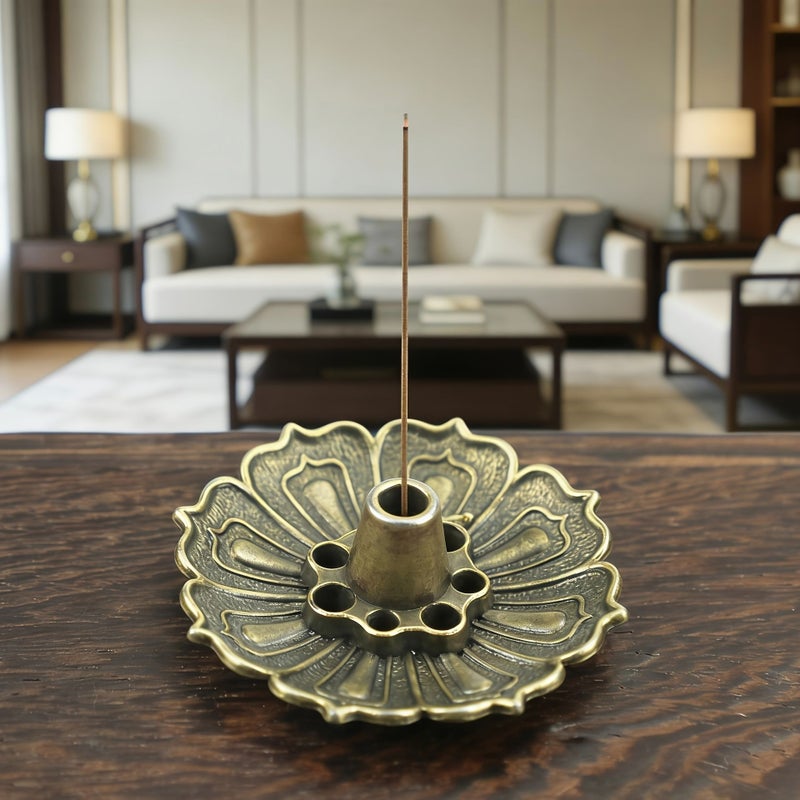 Lotus Incense Holder Single Layer Vintage Bronze Color 5Pcs Set Decorative Home Ornament - Image 5