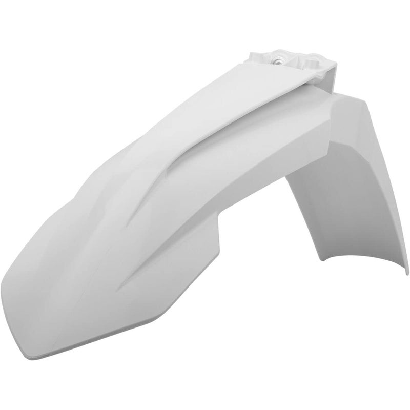 POLISPORT 8574200009  OEM replica front mudguard made of durable and strong glossy plastic compatible with KTM motorcycles in white