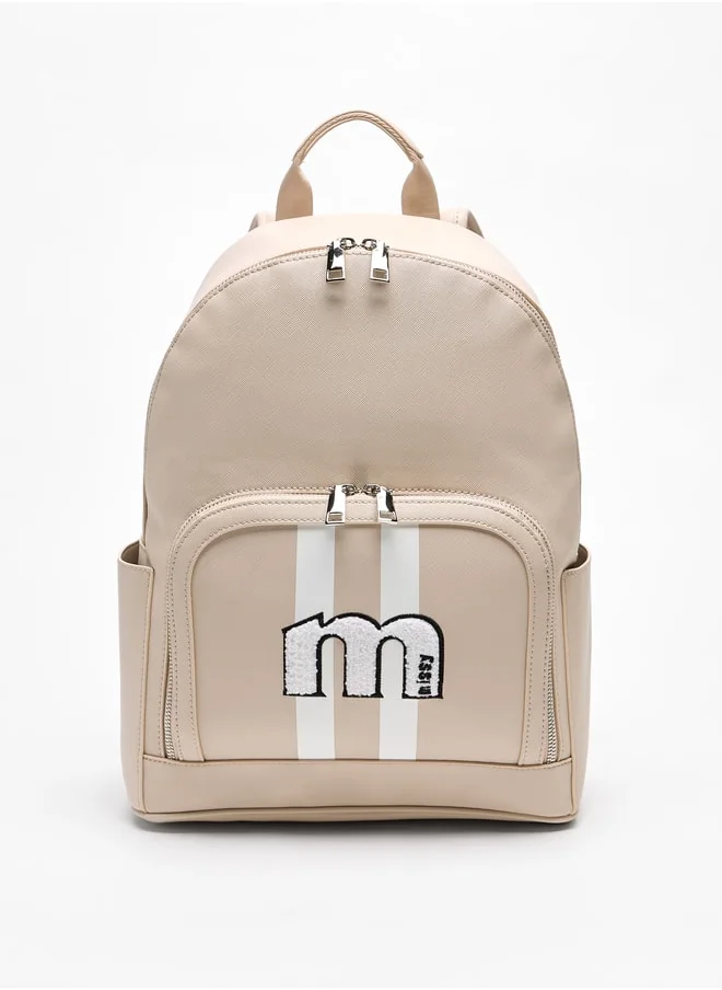 ميسي Applique Detail Backpack with Zip Closure and Adjustable Straps - 29x37x14 cm