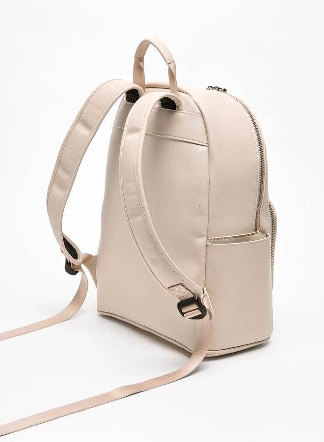 MISSY Applique Detail Backpack with Zip Closure and Adjustable Straps - 29x37x14 cm