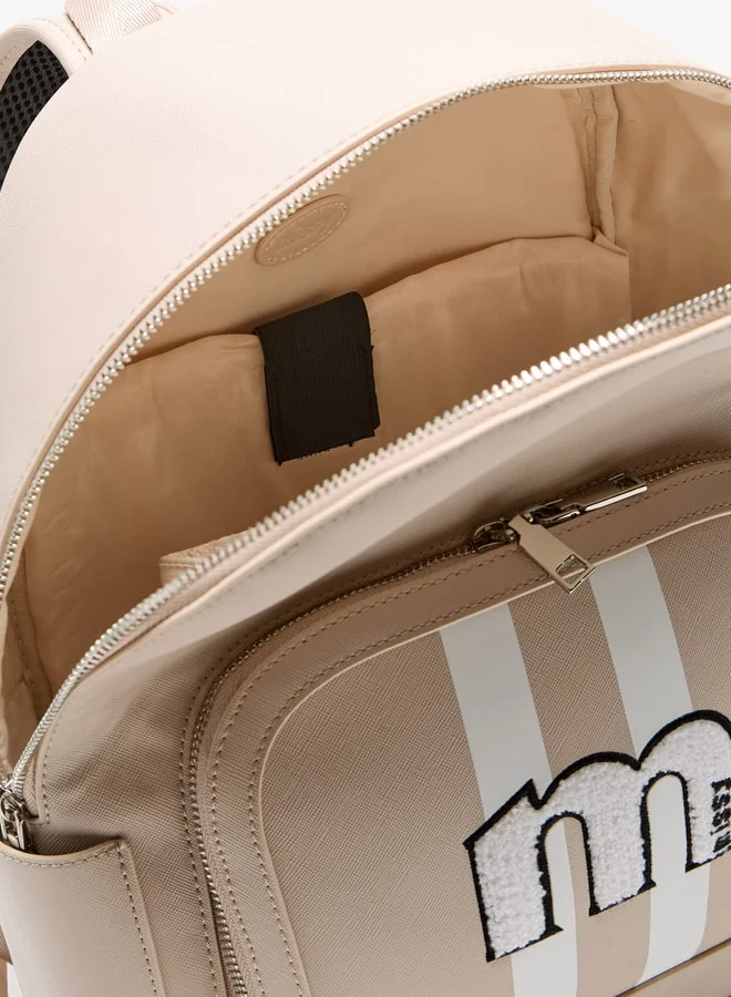 MISSY Applique Detail Backpack with Zip Closure and Adjustable Straps - 29x37x14 cm