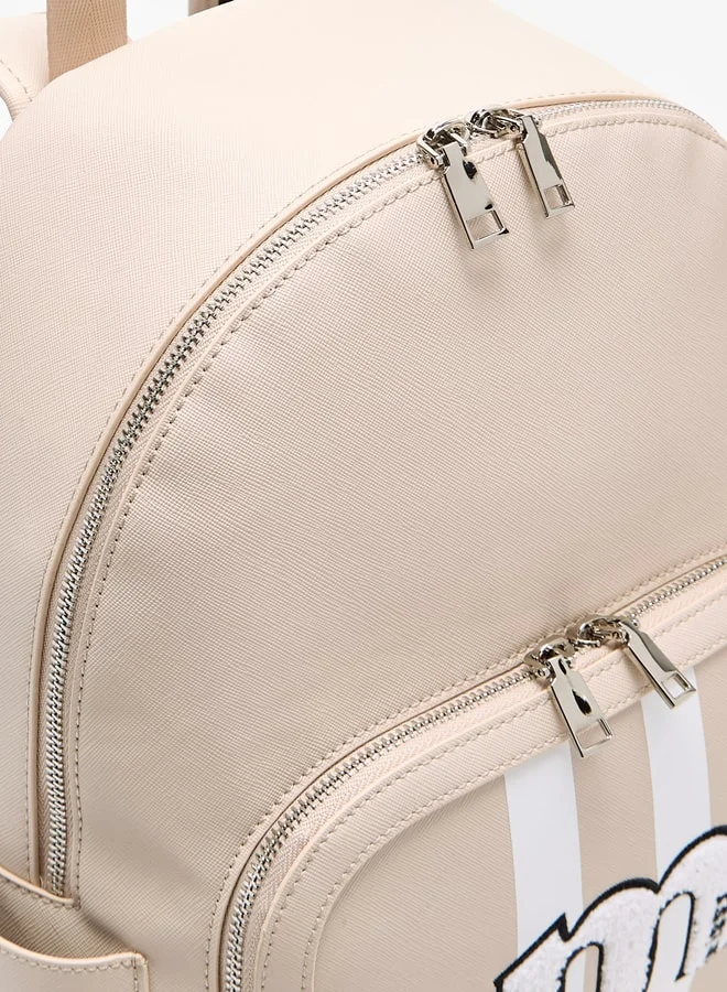 MISSY Applique Detail Backpack with Zip Closure and Adjustable Straps - 29x37x14 cm