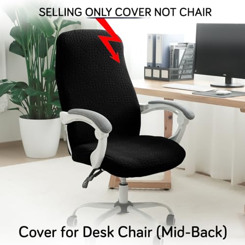 HOKIPO Office Chair Cover for Desk Chair (Mid-Back) – 170 GSM Stretch Jacquard – Washable, Durable & Anti-Slip – Fits Mid-Back Office Chairs, Black (AR-5363-BLK-M) - Image 2