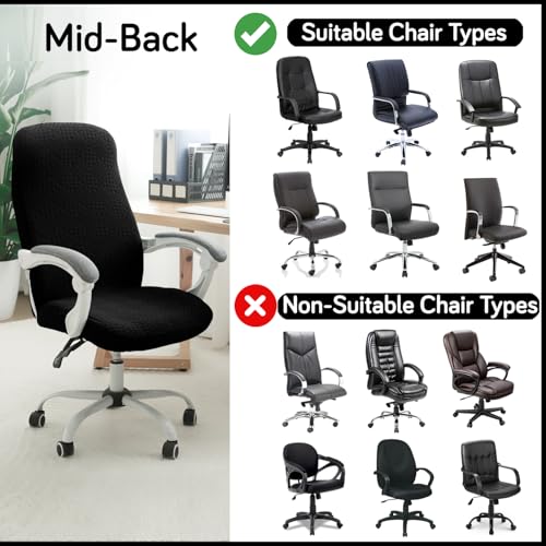 HOKIPO Office Chair Cover for Desk Chair (Mid-Back) – 170 GSM Stretch Jacquard – Washable, Durable & Anti-Slip – Fits Mid-Back Office Chairs, Black (AR-5363-BLK-M) - Image 3