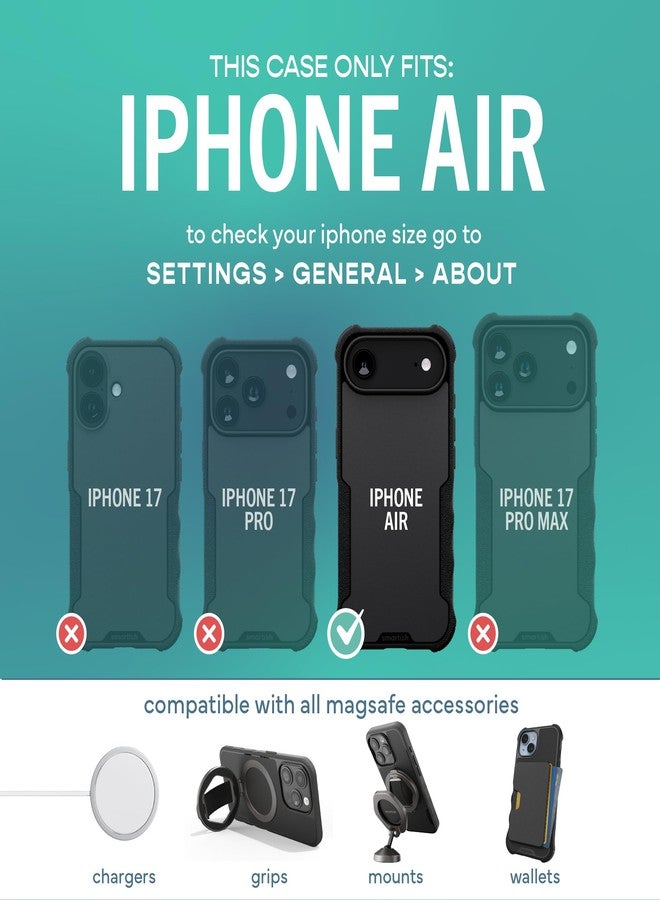 Smartish® iPhone Air MagSafe Case - Gripzilla Protective Magnetic Case [Rugged + Tough] Heavy Duty Grip Armored Cover w/Drop Tested Protection for Apple iPhone Air - Black Tie Affair - Image 5