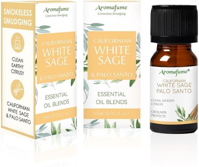 WHITE SAGE & PALO SANTO ESSENTIAL OIL DIFFUSER BLEND BY | 3X10ML/0.33 FL OZ | AROMATHERAPY OIL FOR CLEANSING NEGATIVE ENERGY & PROTECTION | ETHICALLY SOURCED| SAGE OIL FOR SMOKELESS SMUDGING