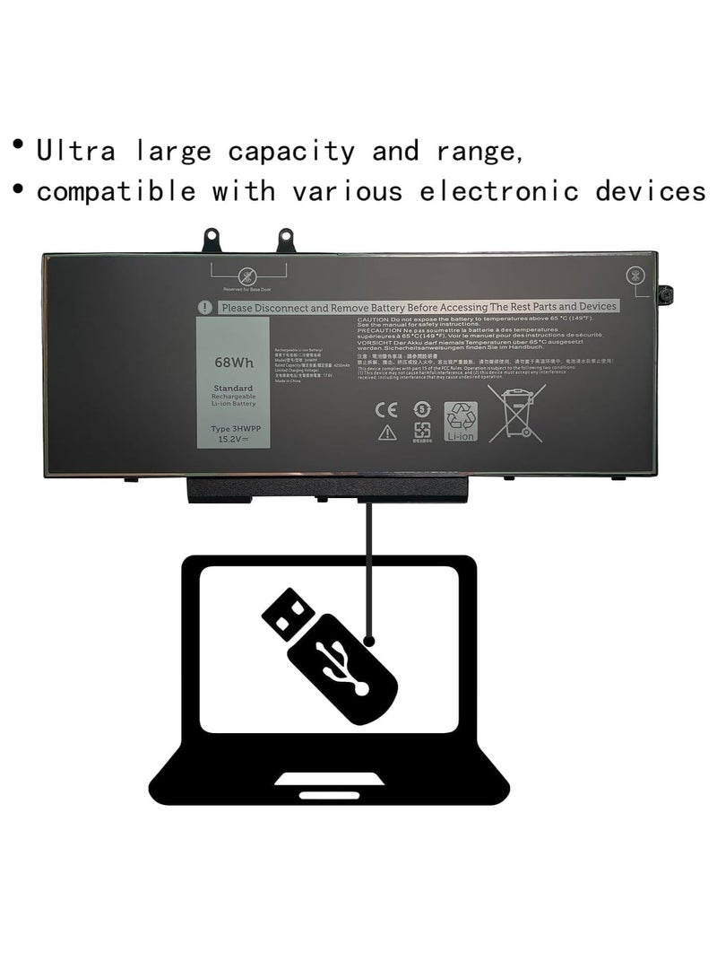 Terabyte REPLACEMENT 15.2V 68Wh 3HWPP Laptop Battery Compatible with  03HWPP 10X1J N2NLL 1VY7F 3YNXM 451-BCMN Latitude 5401 5410 5411 5501 5510 5511 3541 3551 Series - Image 3