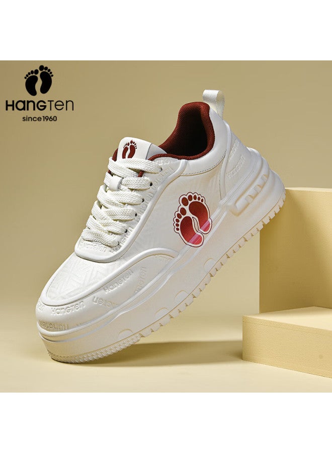 Hang Ten Men's Height-increasing Skate Shoes Spring New White Casual Fashion Outdoor Sports Shoes Red Beige Size 39 - Image 1