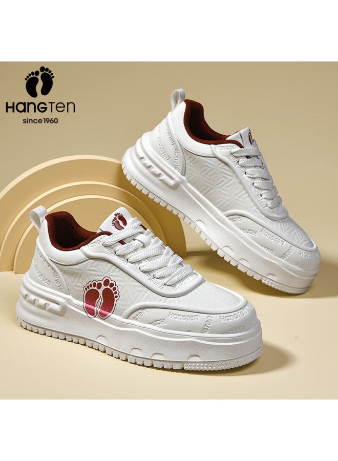 Hang Ten Men's Height-increasing Skate Shoes Spring New White Casual Fashion Outdoor Sports Shoes Red Beige Size 39 - Image 2