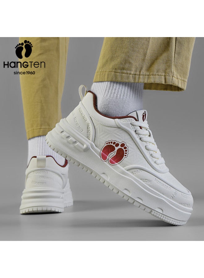 Hang Ten Men's Height-increasing Skate Shoes Spring New White Casual Fashion Outdoor Sports Shoes Red Beige Size 39 - Image 4