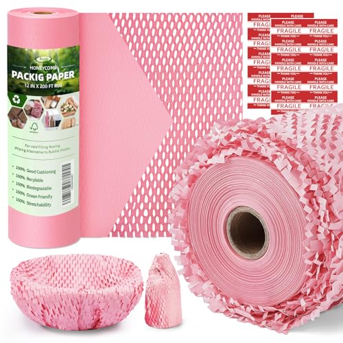 Besitek Honeycomb Packing Paper 12 x 200 Packing Paper Substitute Alternative for Bubble Cushioning Wrap for Moving Shipping Packaging Recyclable Moving Supplies Bubble Packing Wrap RollPink - Image 1