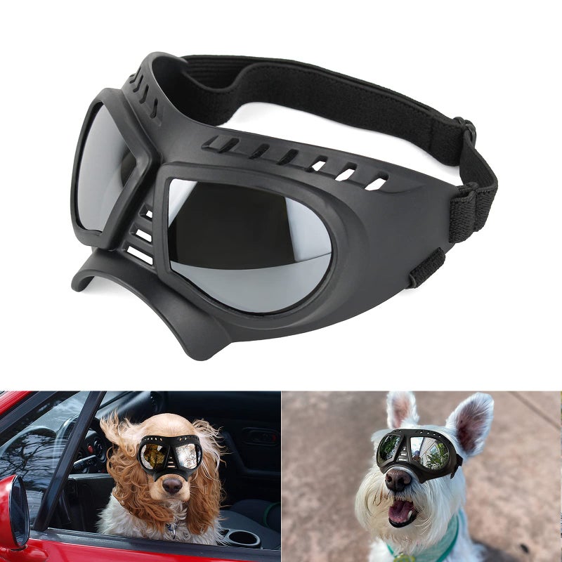 Namsan Dog Goggles Small Breed, Wide Snout & Soft Frame, Tactical Driving Sunglasses for Dogs Small to Medium Breed, Anti-UV Dog Eye Protection, Windproof Dustproof, Adjustable, Silver Lens - Image 1