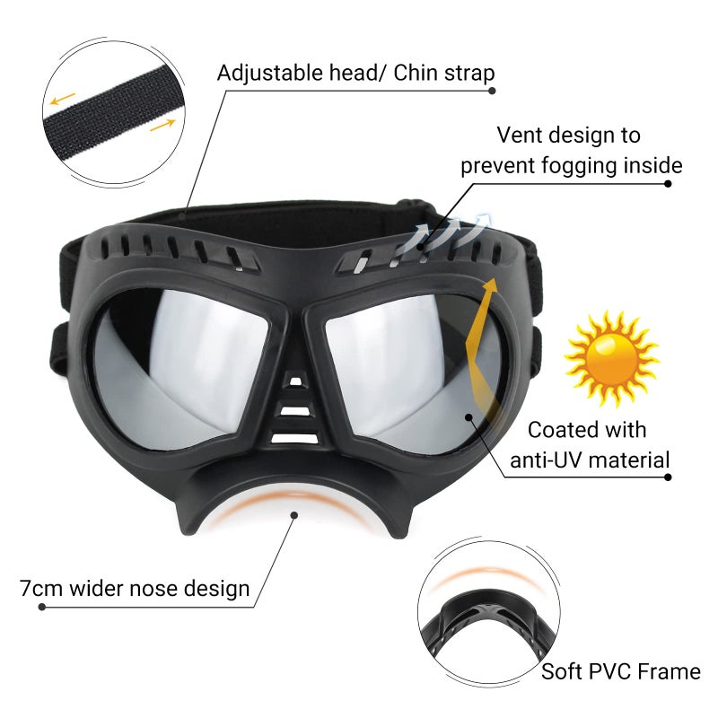 Namsan Dog Goggles Small Breed, Wide Snout & Soft Frame, Tactical Driving Sunglasses for Dogs Small to Medium Breed, Anti-UV Dog Eye Protection, Windproof Dustproof, Adjustable, Silver Lens - Image 5