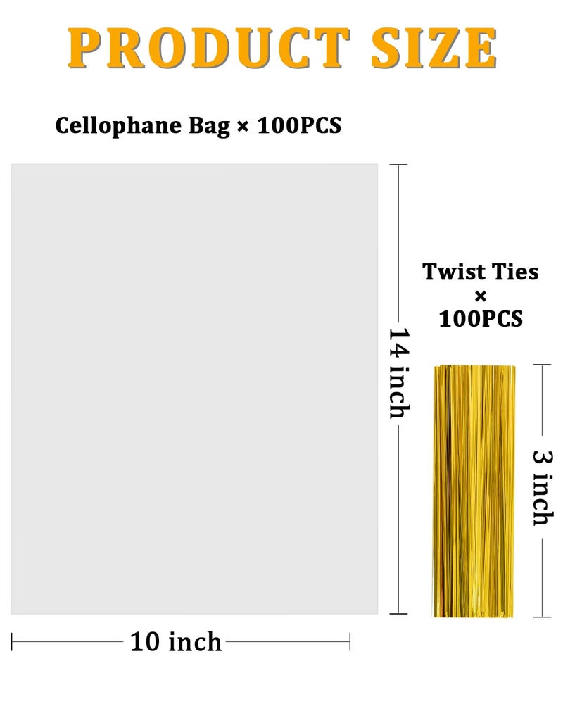 CUDICY 100pcs Cellophane Bags 10x14 Cellophane Wrap Goodie Bags Large Clear Gift Bag Party Favors Bag Clear Treat Bag with Ties Plastic Gift Wraps Packaging Wraps for Cookie Candy (No Gusset) - Image 3