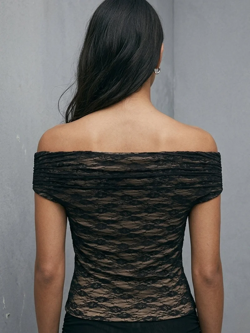 Outzidr  Black Off Shoulder Lace Top  | Best Price UAE