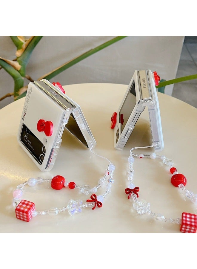 Quicksand Cat Bow For Glory MagicVFlip Folding Screen Phone Case Millet Mix Flip Hard Case-Colour:Quicksand Kt Cat Bow + Bracelet-Applicable Model:Samsung W25 Flip
