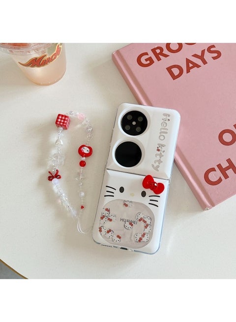Quicksand Cat Bow For Glory MagicVFlip Folding Screen Phone Case Millet Mix Flip Hard Case-Colour:Quicksand Kt Cat Bow + Bracelet-Applicable Model:Samsung W25 Flip