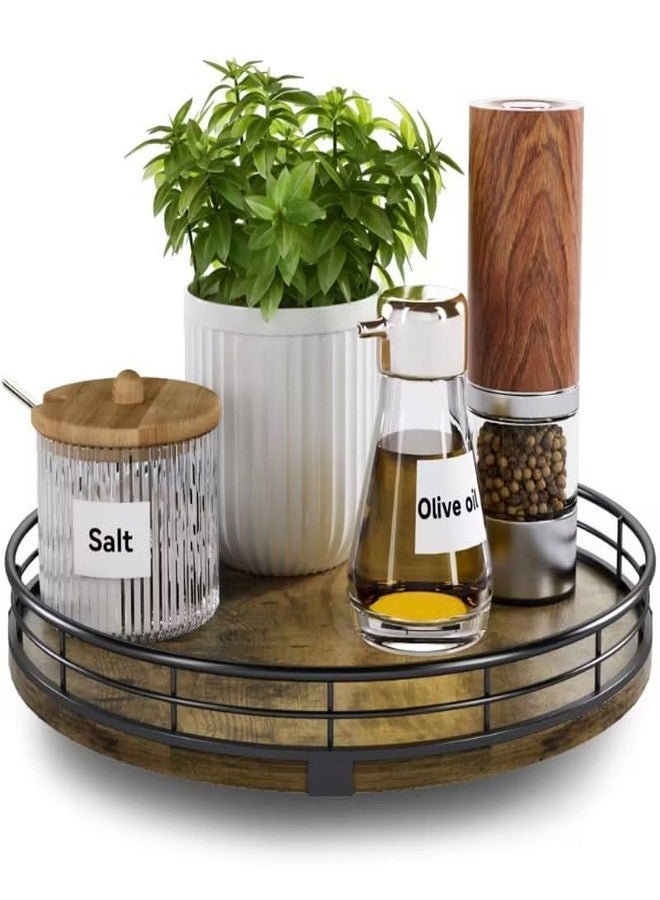 HGF Lazy Susan Turntable Organizer for Table Top, 10’’ Round Wooden Lazy Susan for Cabinet Kitchen Countertop Pantry Dining Coffee Table for Condiments Spices, Rustic Bathroom Vanity Tray for Soap Candle - Image 1