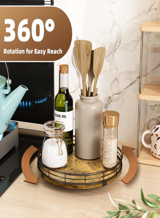 HGF Lazy Susan Turntable Organizer for Table Top, 10’’ Round Wooden Lazy Susan for Cabinet Kitchen Countertop Pantry Dining Coffee Table for Condiments Spices, Rustic Bathroom Vanity Tray for Soap Candle - Image 3