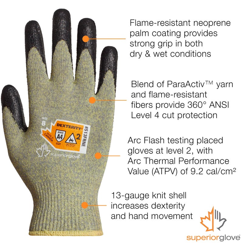 Superior Glove قفاز مقاوم للهب من سوبرير جلوف مع راحة نيونبرين - دكستري S13FRNE (زوج واحد من القفازات المتوسطة) - Image 3