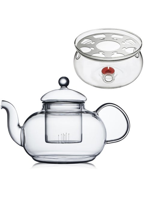Teapot with Glass Burner & Removable Infuser 600ml (20.3 oz) Loose Leaf and Blooming Tea Maker