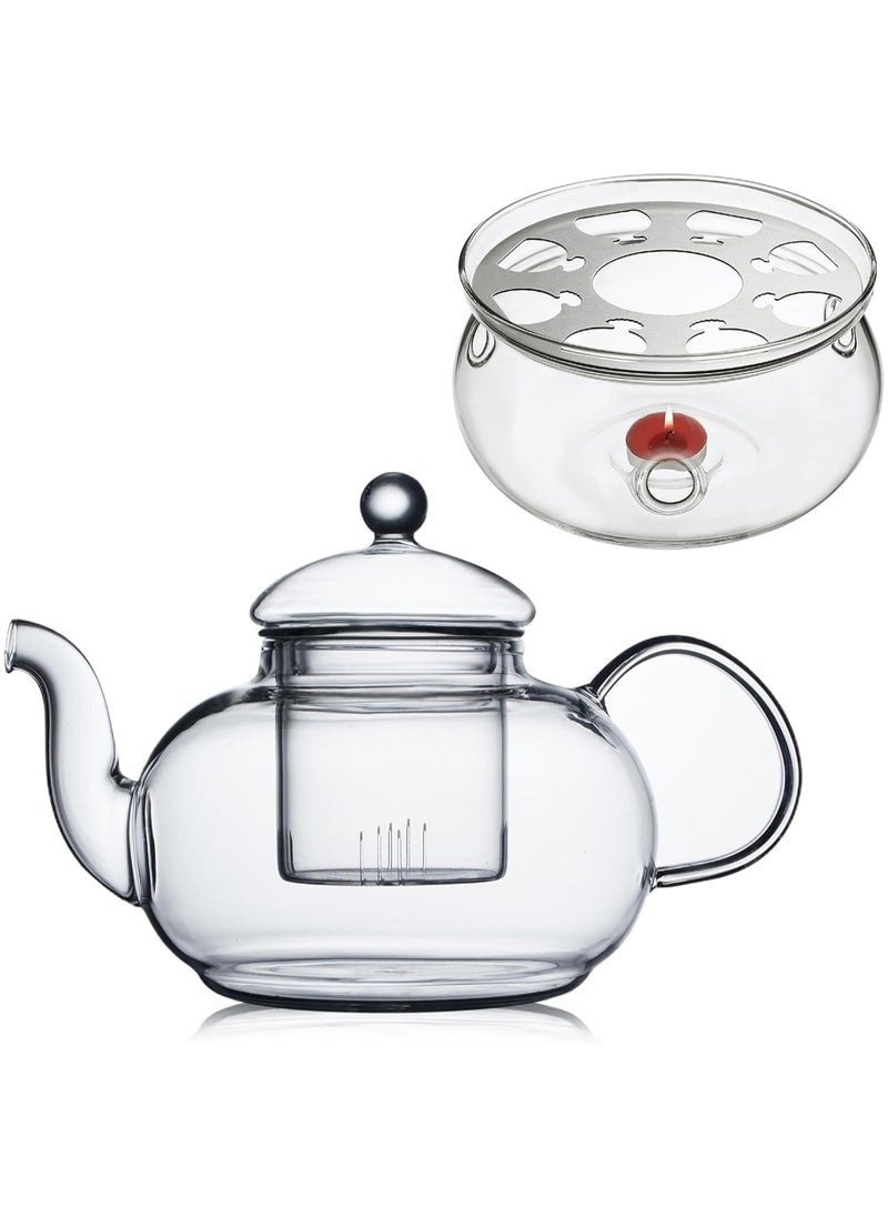 Generic - Teapot with Glass Burner & Removable Infuser 600ml (20.3 oz) Loose Leaf and Blooming Tea Maker - Image 1