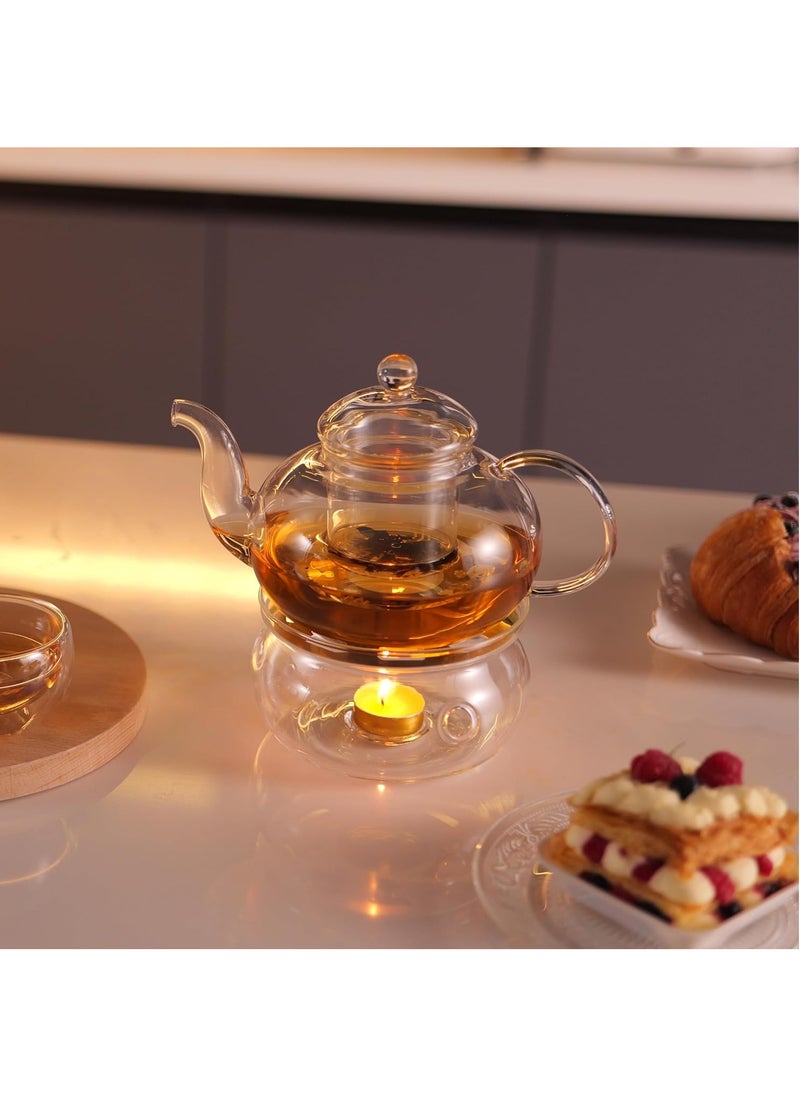 Generic - Teapot with Glass Burner & Removable Infuser 600ml (20.3 oz) Loose Leaf and Blooming Tea Maker - Image 1