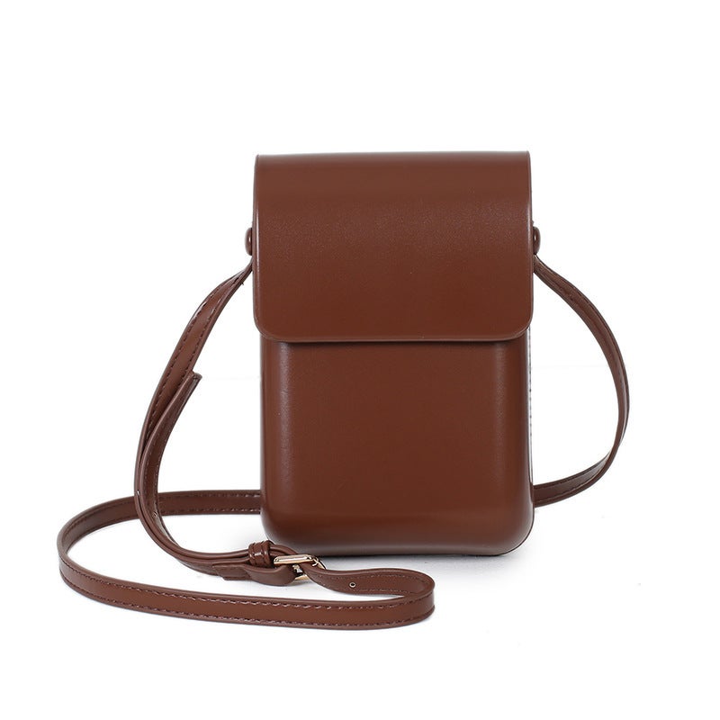 Japanese And Korean Fashion Versatile Vertical Mobile Phone Bag For Men And Women Textured Single Shoulder Crossbody Small Bag - Image 1