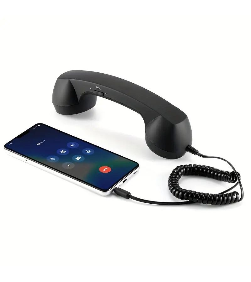 1 Piece Vintage Wired Handset For Mobile Phones With 3.5mm Jack Built In Mic And Volume Control Classic White Fixed Phone Receiver Black Color - Image 2