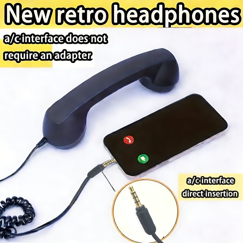 1 Piece Vintage Wired Handset For Mobile Phones With 3.5mm Jack Built In Mic And Volume Control Classic White Fixed Phone Receiver Black Color - Image 1
