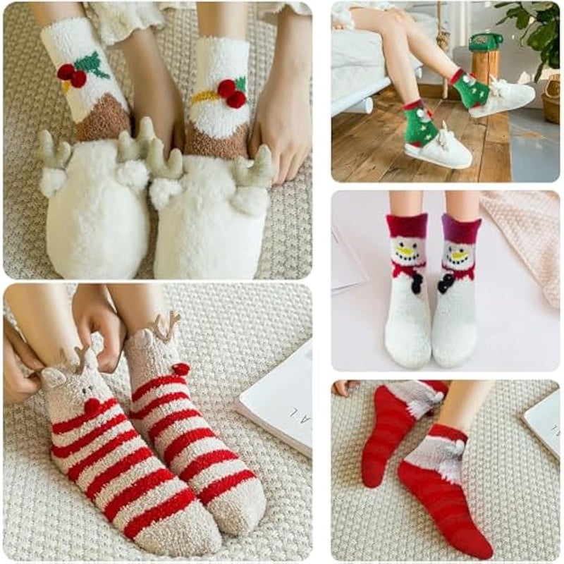 إسكدنيا جوارب كريسماس منفوشة للنساء والفتيات، جوارب سرير مريحة دافئة ولطيفة من الصوف المرجاني للشتاء للنساء والاطفال والكبار، هدايا مبتكرة للعام الجديد والكريسماس - Image 2