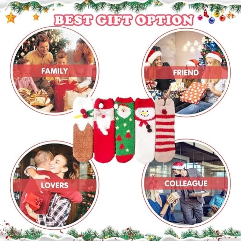 إسكدنيا جوارب كريسماس منفوشة للنساء والفتيات، جوارب سرير مريحة دافئة ولطيفة من الصوف المرجاني للشتاء للنساء والاطفال والكبار، هدايا مبتكرة للعام الجديد والكريسماس - Image 5