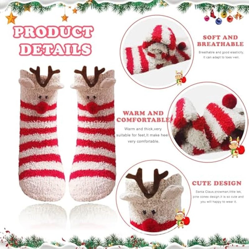 إسكدنيا جوارب كريسماس منفوشة للنساء والفتيات، جوارب سرير مريحة دافئة ولطيفة من الصوف المرجاني للشتاء للنساء والاطفال والكبار، هدايا مبتكرة للعام الجديد والكريسماس - Image 4