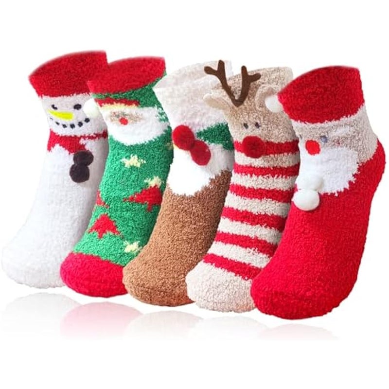 إسكدنيا جوارب كريسماس منفوشة للنساء والفتيات، جوارب سرير مريحة دافئة ولطيفة من الصوف المرجاني للشتاء للنساء والاطفال والكبار، هدايا مبتكرة للعام الجديد والكريسماس - Image 1