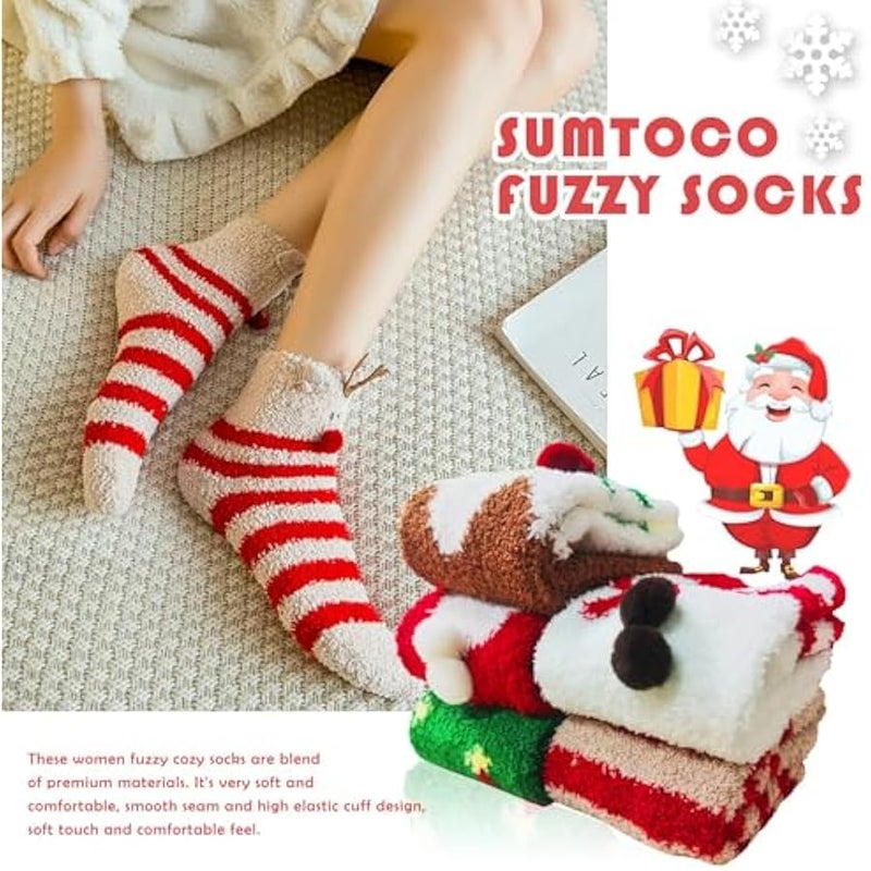 إسكدنيا جوارب كريسماس منفوشة للنساء والفتيات، جوارب سرير مريحة دافئة ولطيفة من الصوف المرجاني للشتاء للنساء والاطفال والكبار، هدايا مبتكرة للعام الجديد والكريسماس - Image 3