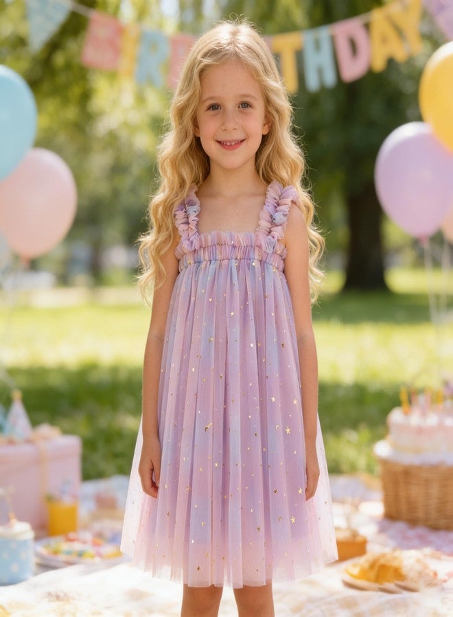 AGQT Baby Girls Tutu Dress Sleeveless Kids Tulle Birthday Party Dresses Casual Playwear Tunic Babydoll Dress Sequin Star-Purple Size 6-12 Months - Image 2