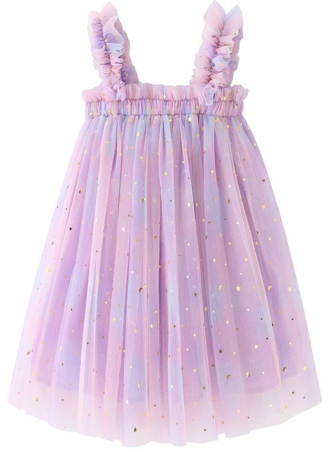 AGQT Baby Girls Tutu Dress Sleeveless Kids Tulle Birthday Party Dresses Casual Playwear Tunic Babydoll Dress Sequin Star-Purple Size 6-12 Months - Image 1