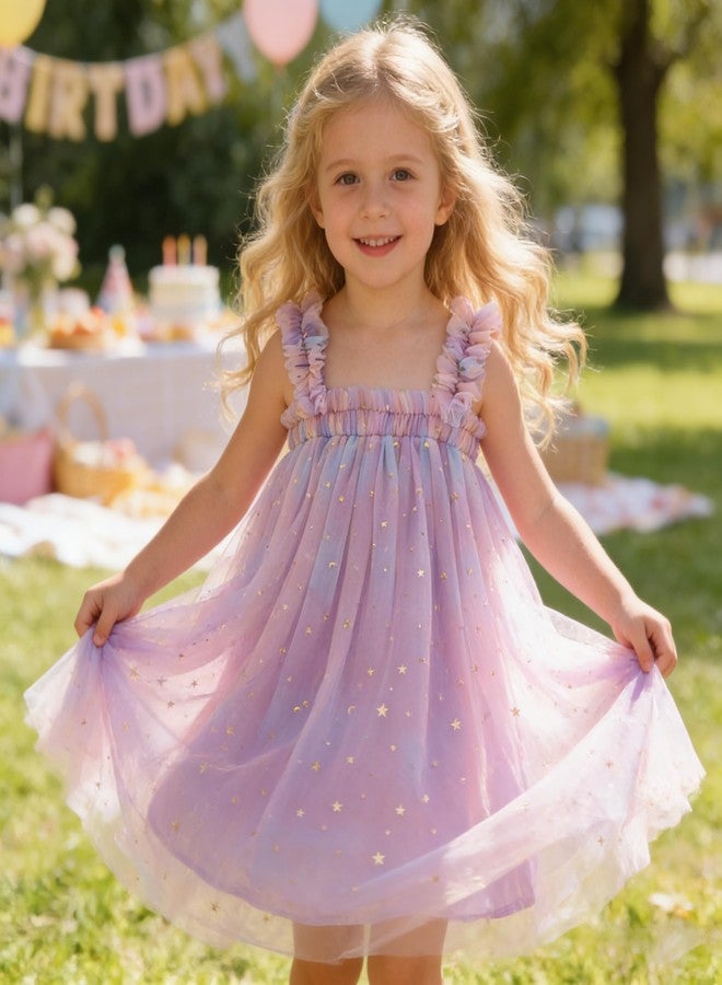 AGQT Baby Girls Tutu Dress Sleeveless Kids Tulle Birthday Party Dresses Casual Playwear Tunic Babydoll Dress Sequin Star-Purple Size 6-12 Months - Image 4