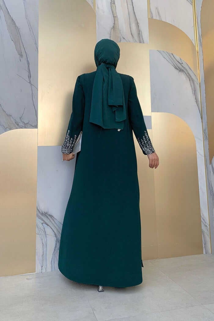 Bym Fashion Bym Stone Embroidery Detailed Vest Dress Suit 3838 Emerald  - Image 3