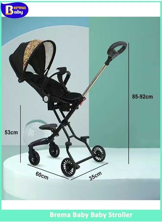 Berma Baby عربة أطفال، عربة سفر لحديثي الولادة، عربة أطفال خفيفة الوزن قابلة للطي، عربة أطفال ثنائية الاتجاه، عربة أطفال عالية الرؤية بأربع عجلات مضادة للانقلاب، عربة أطفال قابلة للإزالة والغسل مع مظلة شمسية  - Image 2