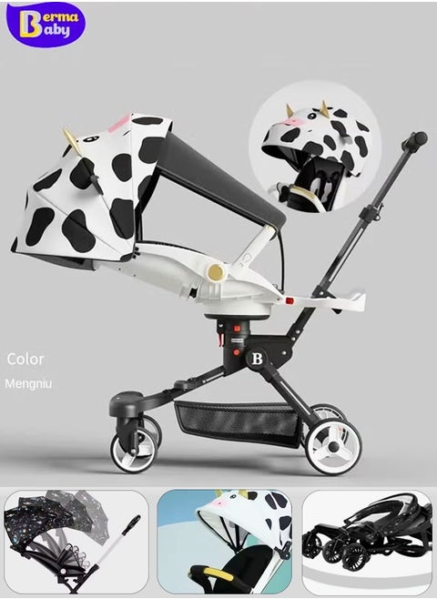 Stroller, newborn travel stroller, lightweight foldable stroller, two-way stroller, high-view four-wheel anti-rollover stroller, removable and washable stroller with sunshade