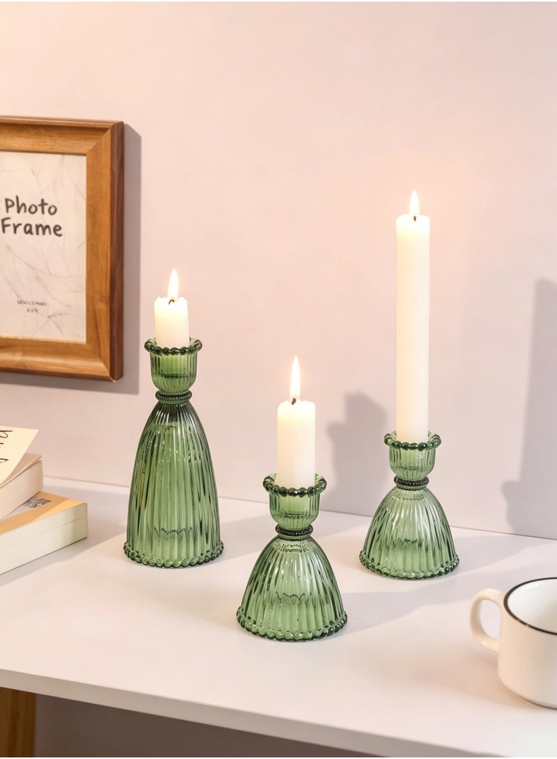 MAIDI 6 Green Glass Candlestick Holders (9cm/15cm) - Assorted Vintage Tall Cone Candle Holders for Party Decor, Bulk Green Candle Holders for Taper Candle - Image 4
